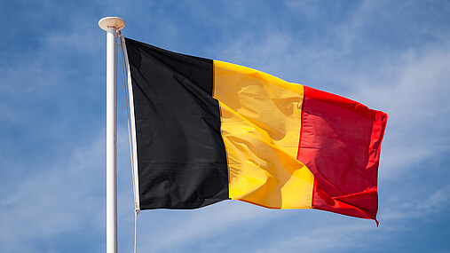 Foto zum Thema "belgische Ratspräsidentschaft": Zu sehen ist eine belgische Flagge, die im Wind weht.