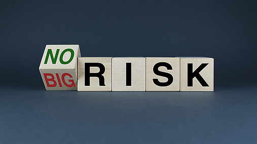 Big risk or no. Cubes form the words Big risk or no risk. Concept of risks in business and life